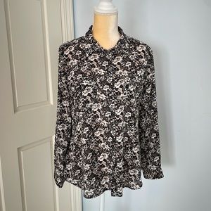 LOFT Long Sleeve Sheer Blouse withPleated Back Yoke